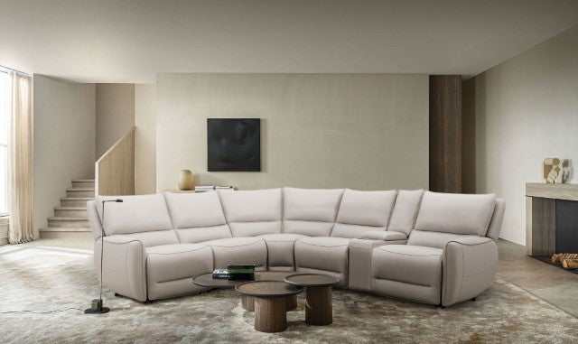 Hestia Beige Top Grain Leather Match Power Sectional - Ornate Home