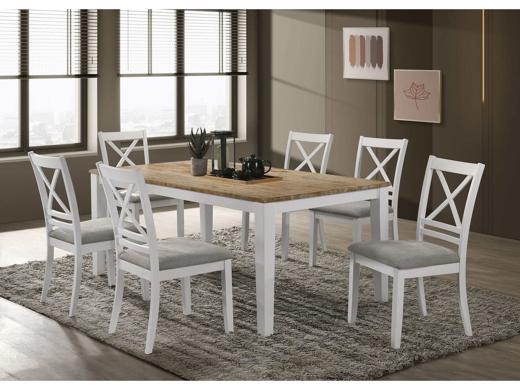 Hollis Brown / White 7 Pc Dining Set - Ornate Home