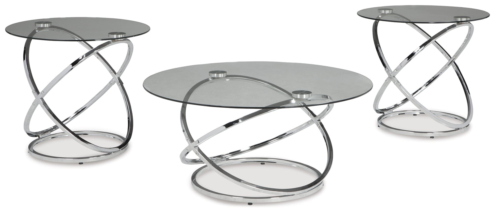 Hollynyx Chrome & Glass Coffee Table Set (3pc) - Ornate Home