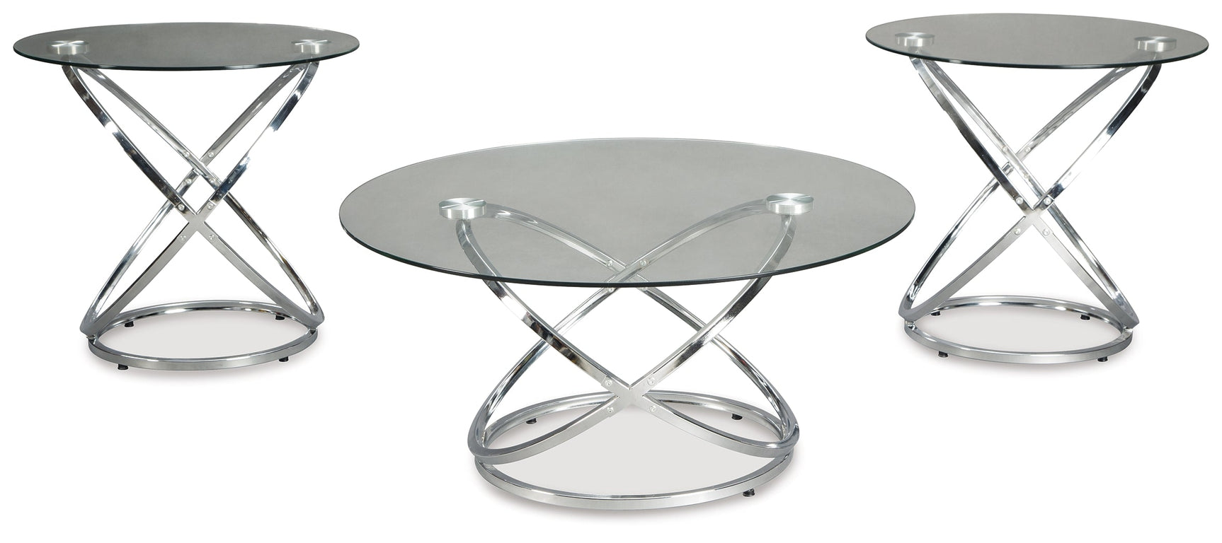 Hollynyx Chrome & Glass Coffee Table Set (3pc) - Ornate Home
