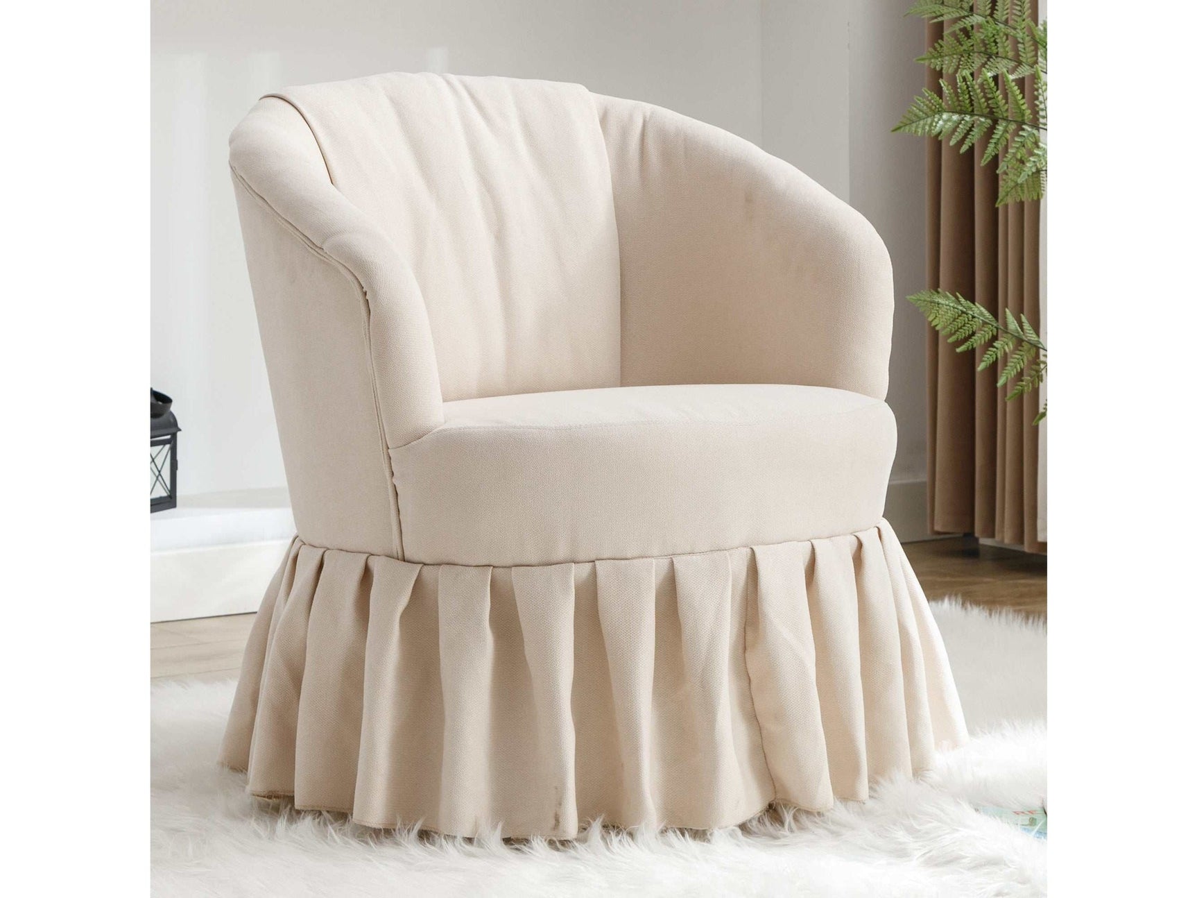 Honey Linen Swivel Auditorium Chair With Pleated Skirt Beige - Ornate Home