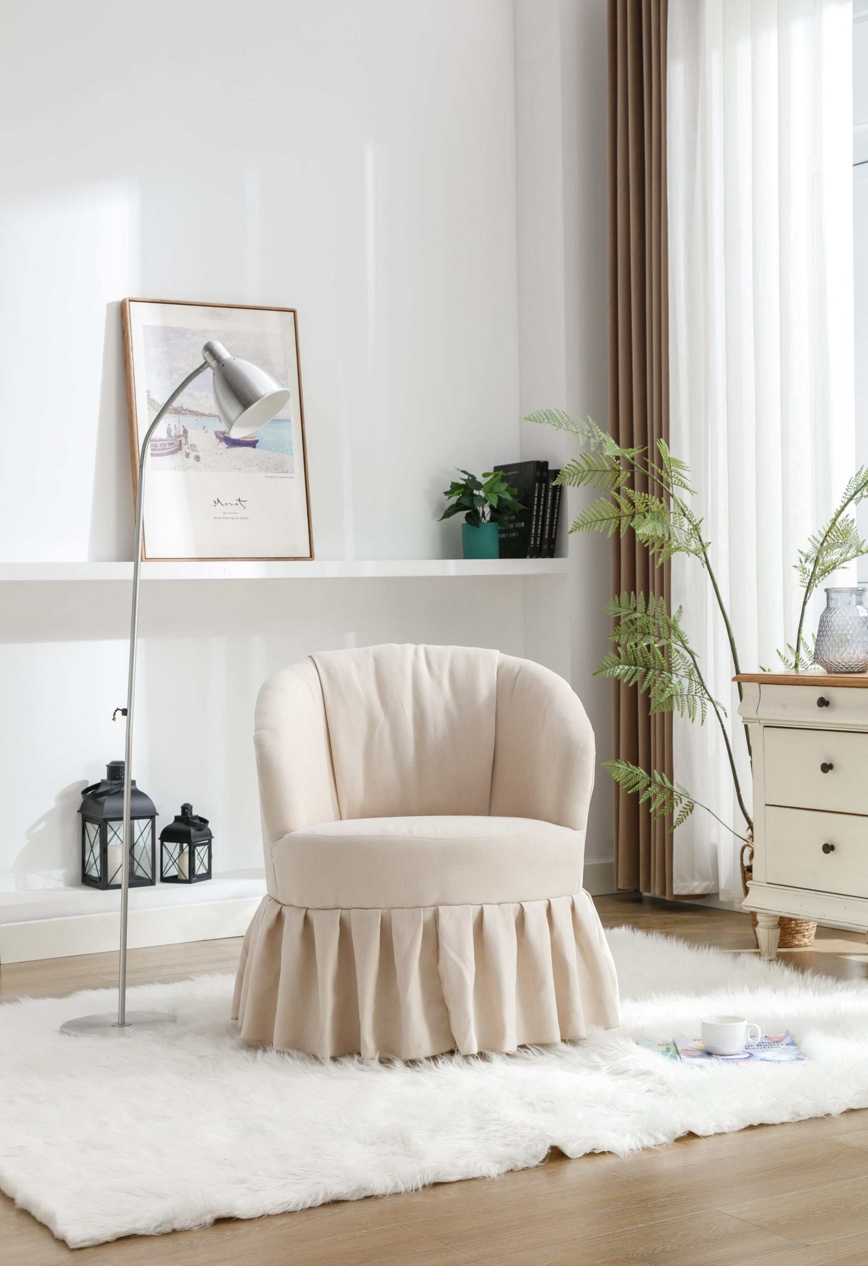 Honey Linen Swivel Auditorium Chair With Pleated Skirt Beige - Ornate Home