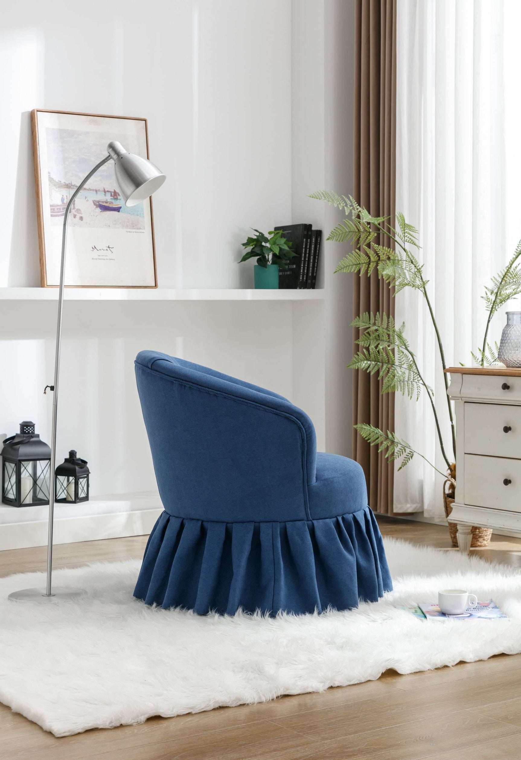 Honey Linen Swivel Auditorium Chair With Pleated Skirt Blue - Ornate Home