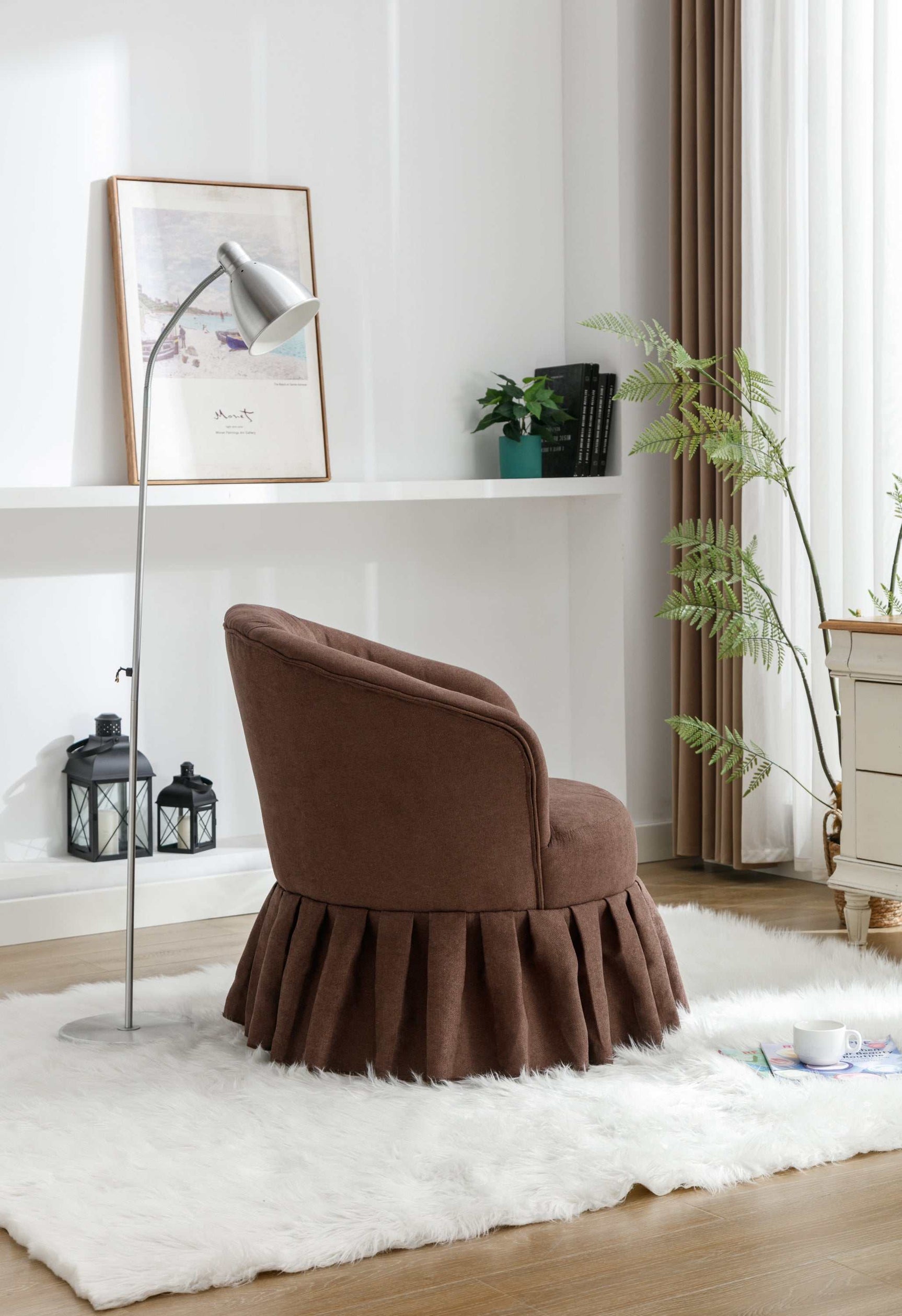 Honey Linen Swivel Auditorium Chair With Pleated Skirt Brown - Ornate Home