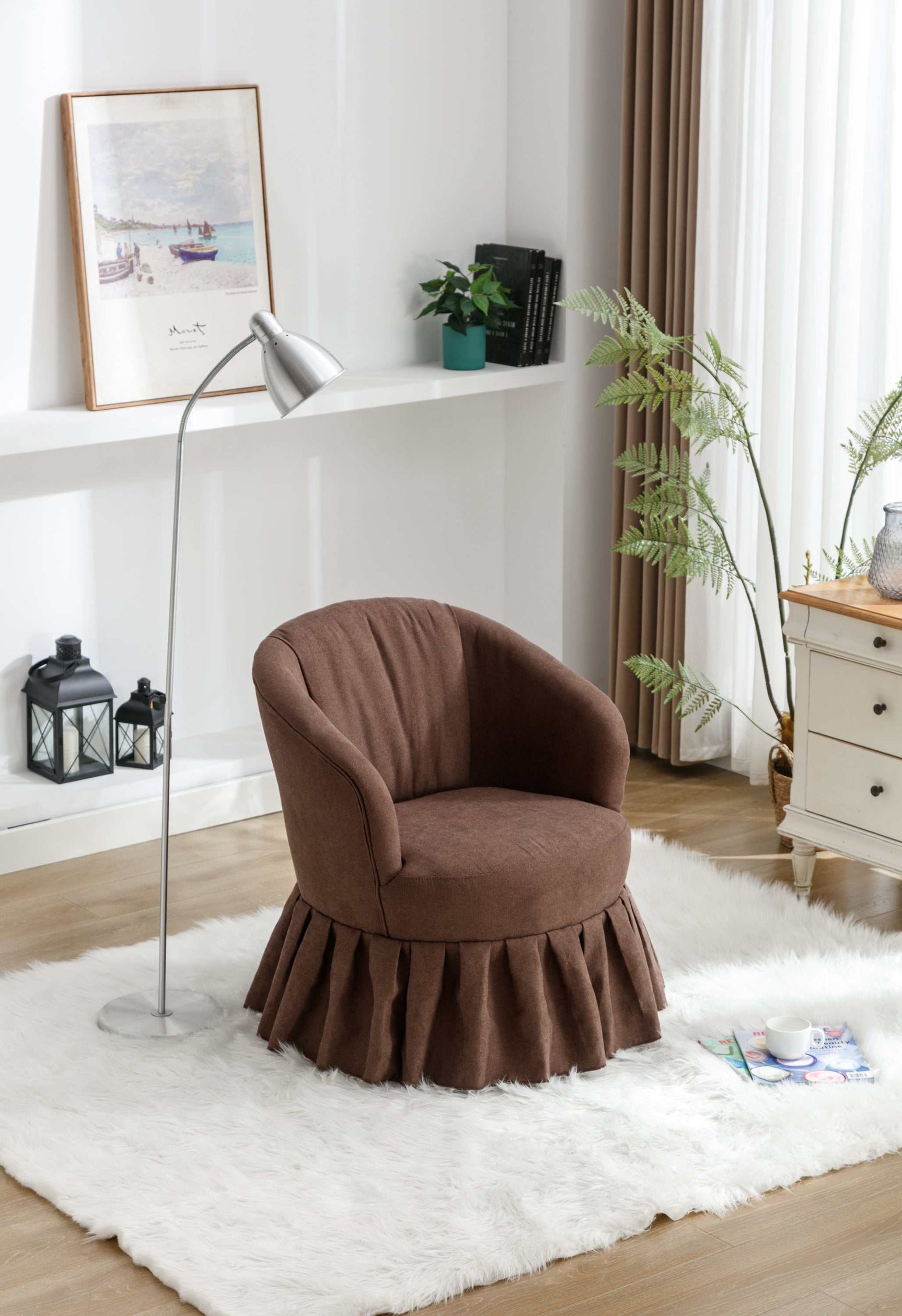 Honey Linen Swivel Auditorium Chair With Pleated Skirt Brown - Ornate Home