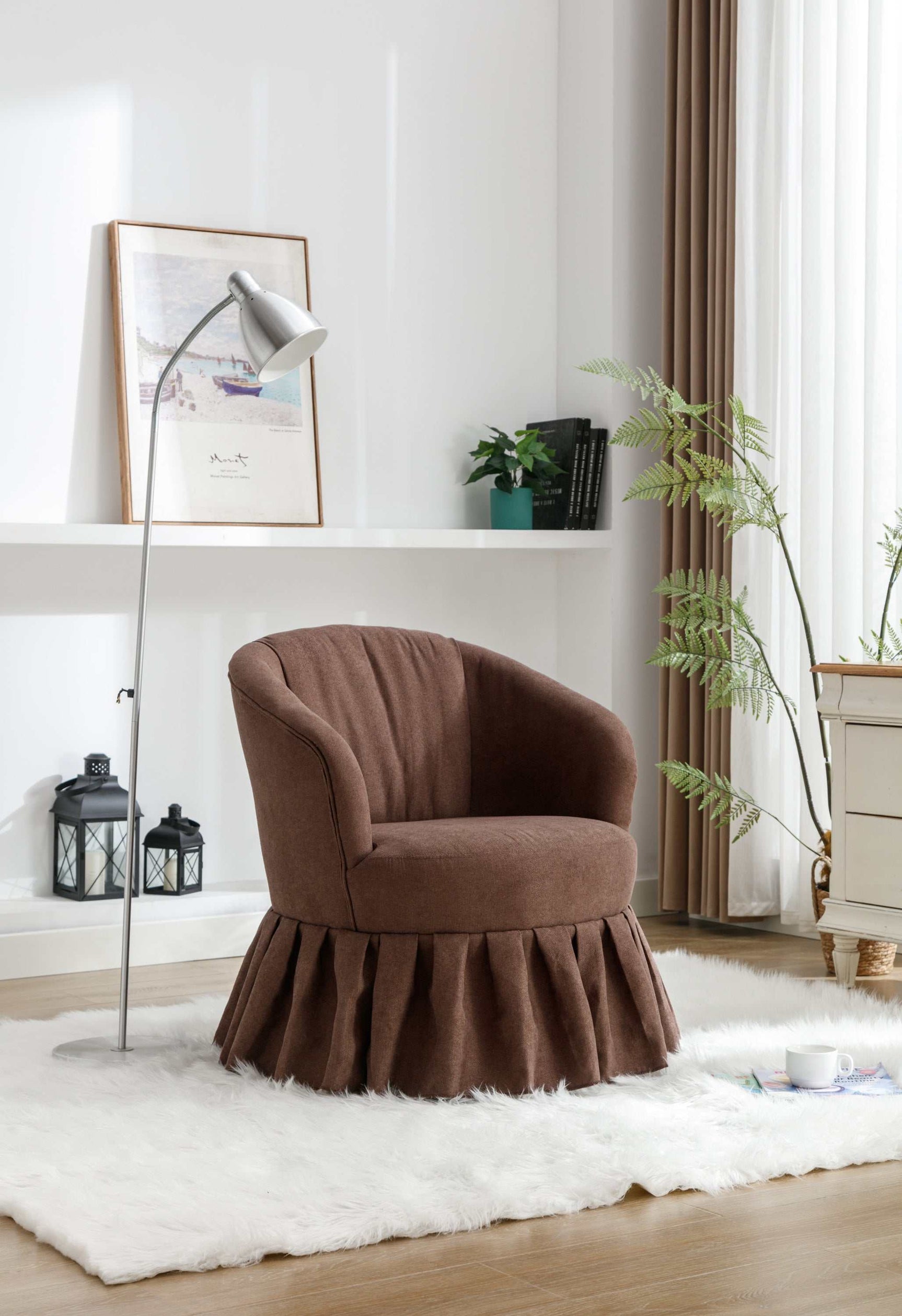 Honey Linen Swivel Auditorium Chair With Pleated Skirt Brown - Ornate Home