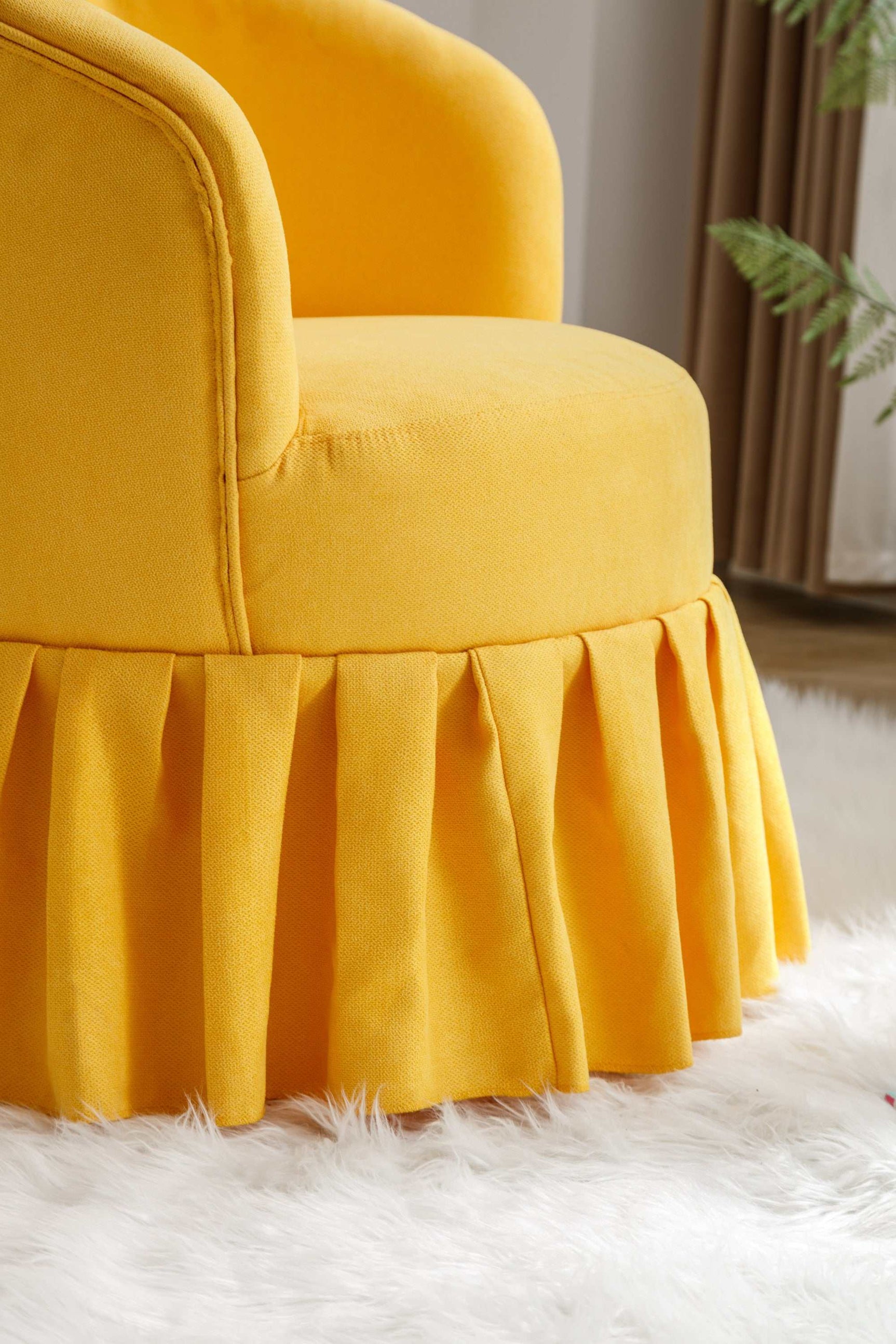 Honey Linen Swivel Auditorium Chair With Pleated Skirt Yellow - Ornate Home