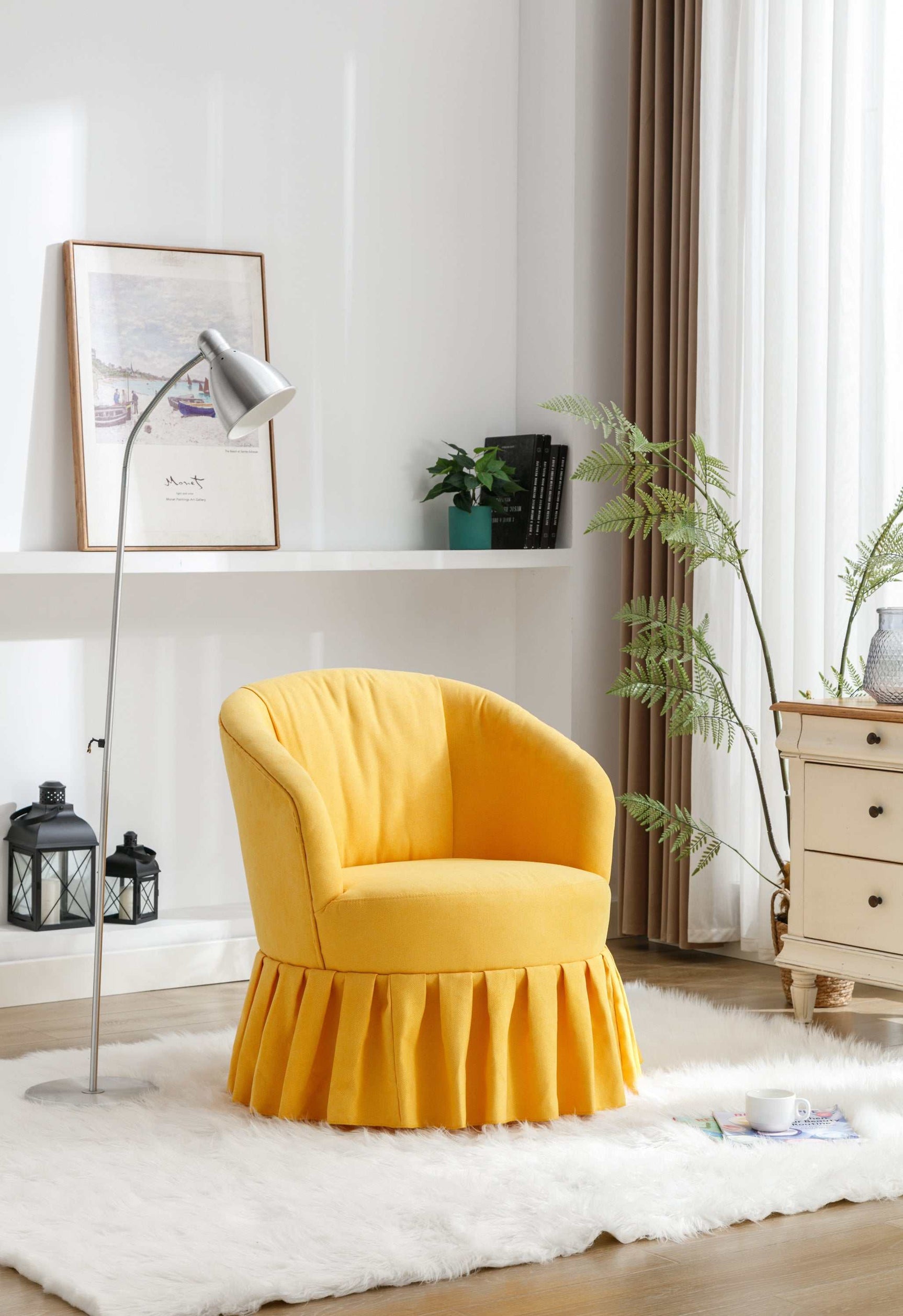 Honey Linen Swivel Auditorium Chair With Pleated Skirt Yellow - Ornate Home