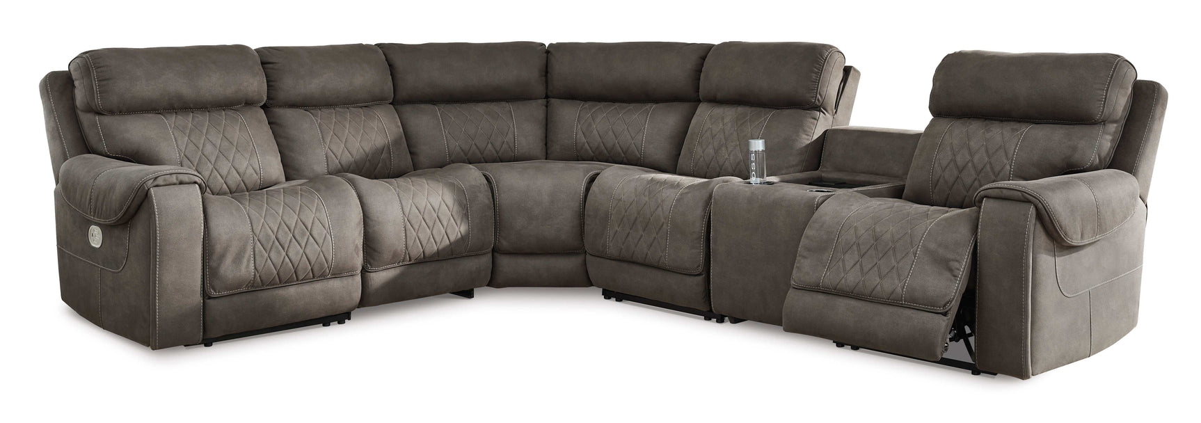 Hoopster Gunmetal 6pc Power Reclining Sectional w/ Touchscreen Console - Ornate Home