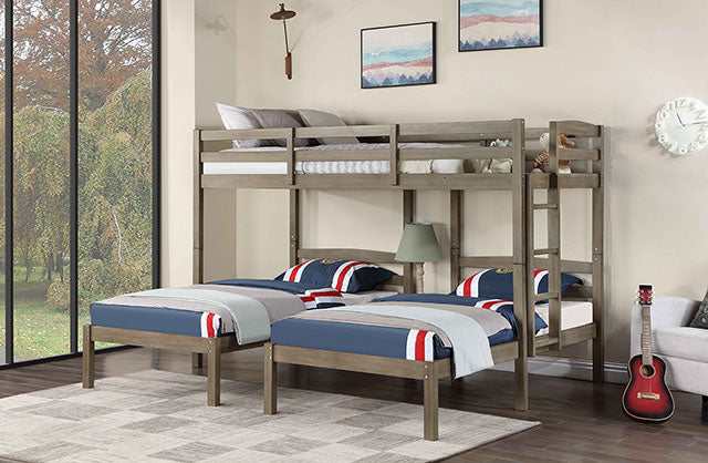 Hortense Warm Gray Triple Twin Bunk Bed - Ornate Home