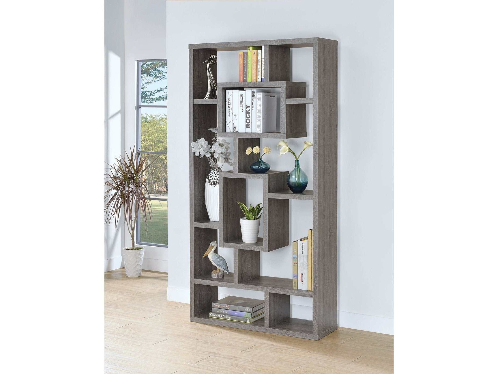 Howie Weathered Grey 10 Shelf Bookcase - Ornate Home