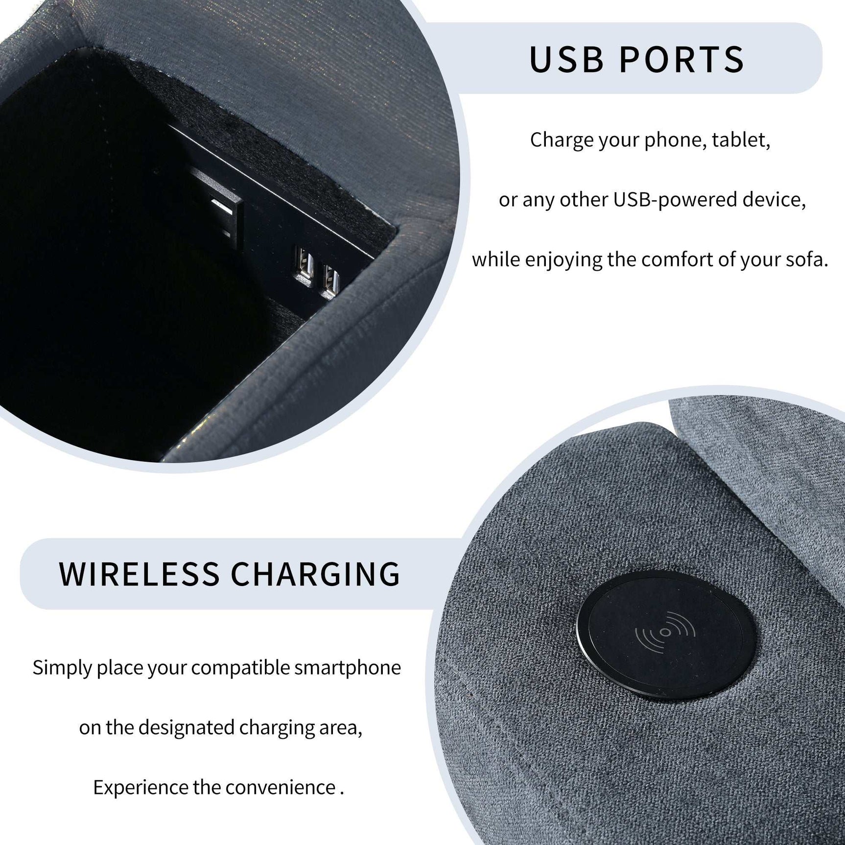 Humboldt Smart Modular Gray Sofa with Features - Ornate Home