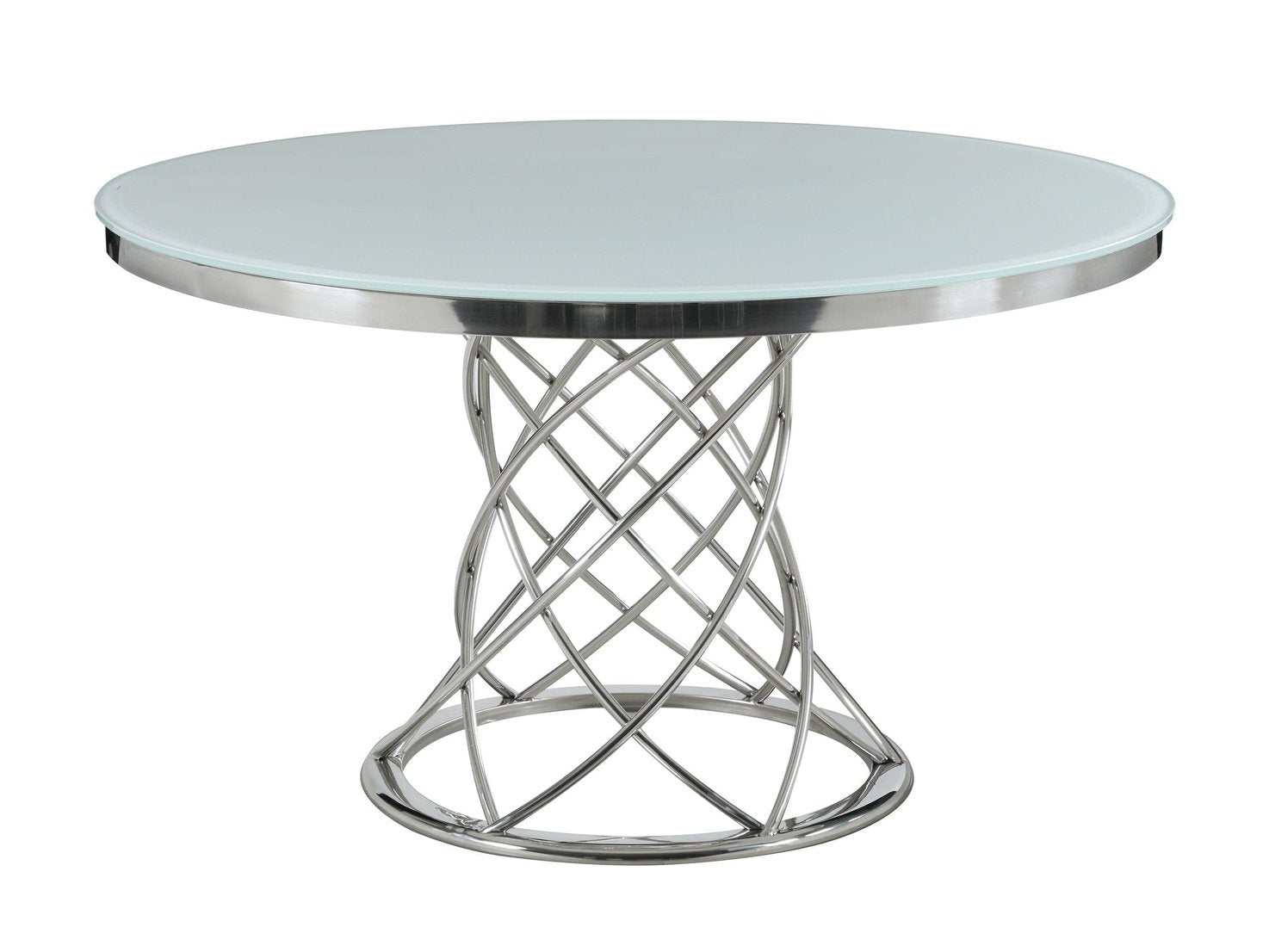 Irene White & Chrome Round Glass Top Dining Table - Ornate Home