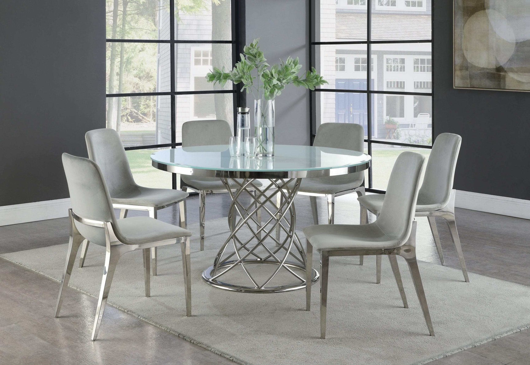Irene White & Chrome Round Glass Top Dining Table - Ornate Home