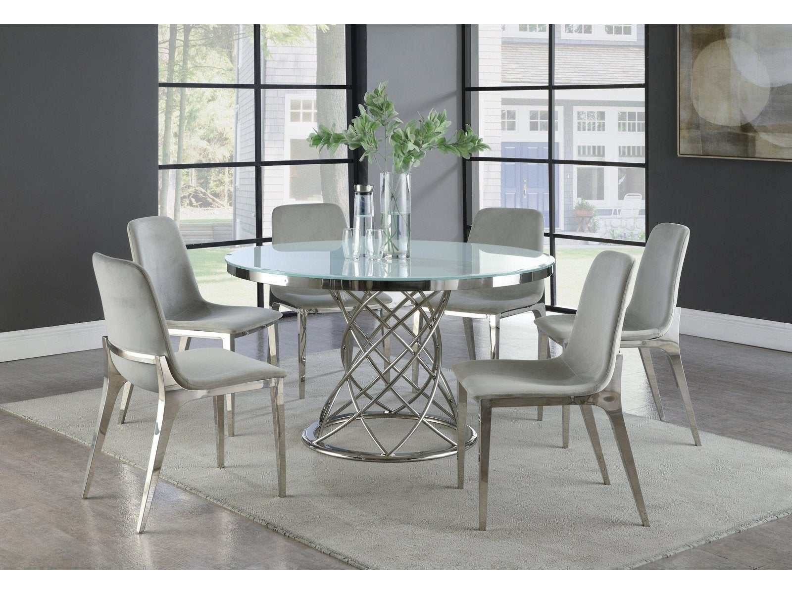 Irene White & Gray & Chrome Dining Room Set / 5pc - Ornate Home