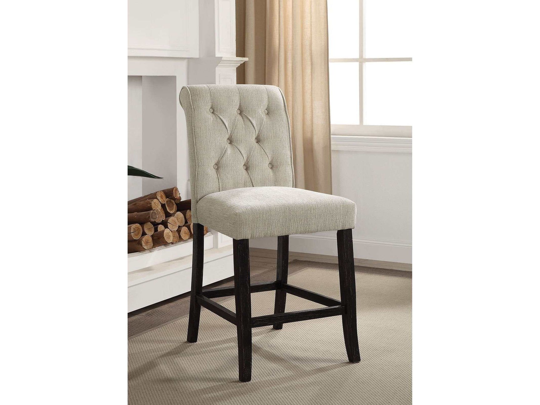 Izzy Rustic Antique Black & Beige Counter Height Chair (Set of 2) - Ornate Home