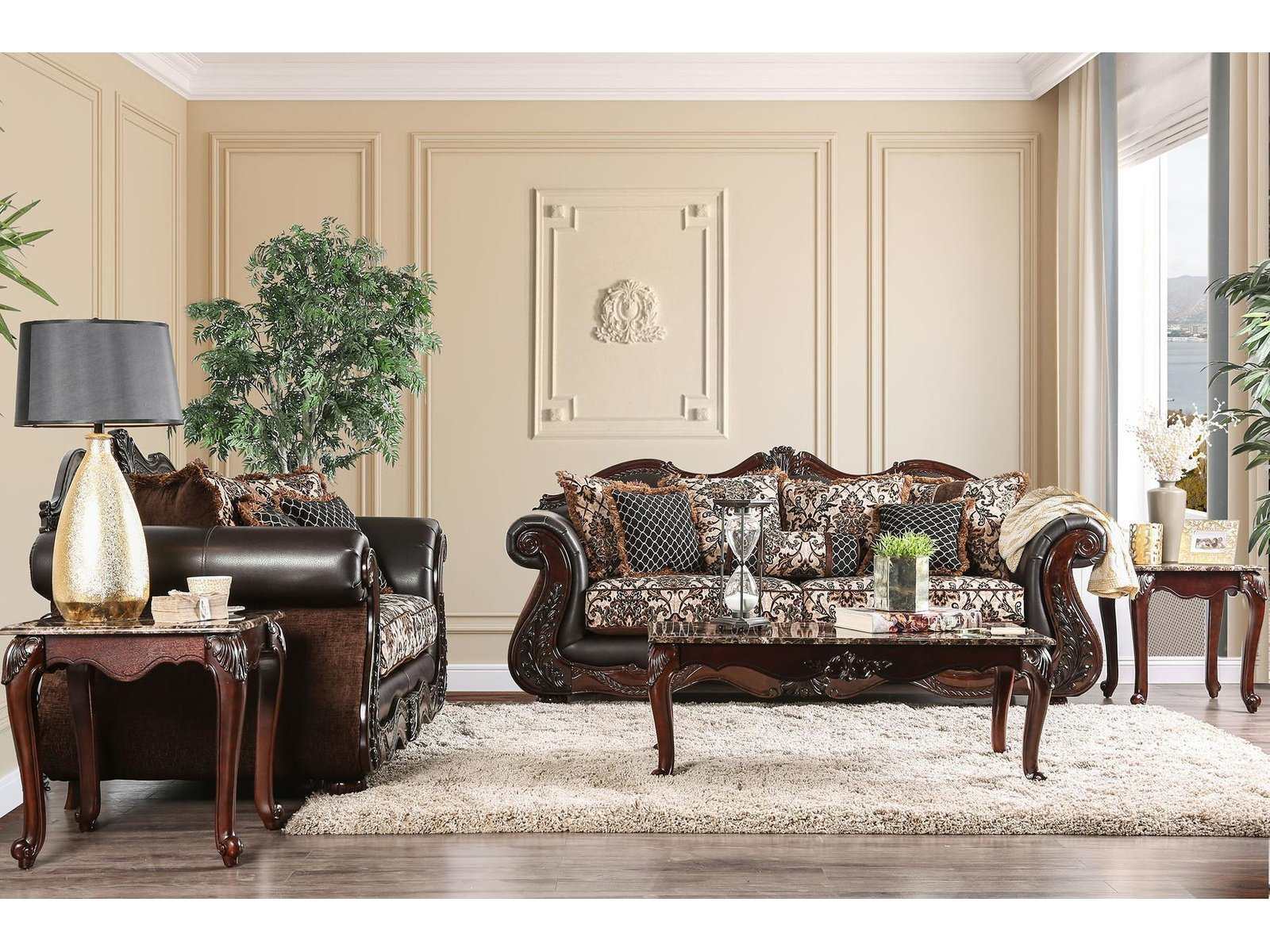 Jamael Brown & Espresso Stationary Sofa & Loveseat 2pc - Ornate Home