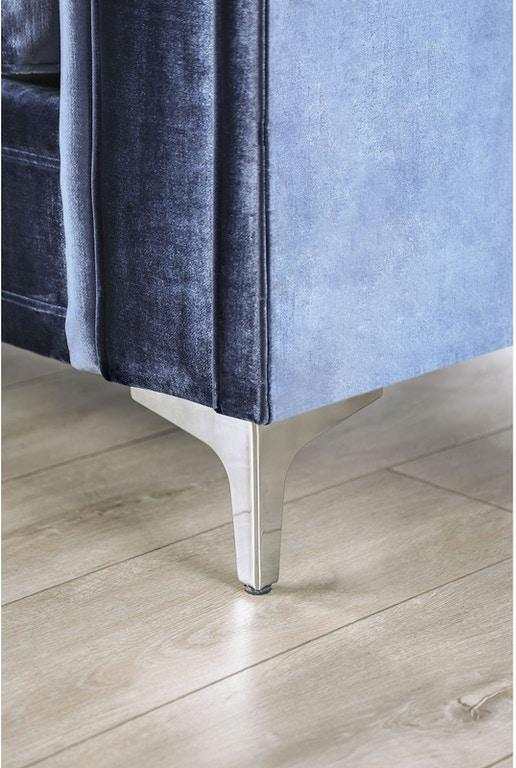 Jodie Satin Blue & Silver Stationary Sofa & Loveseat 2pc - Ornate Home