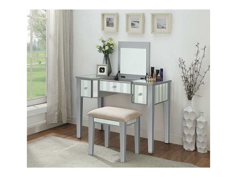 Joyce Silver Vanity w/ Stool - Ornate Home