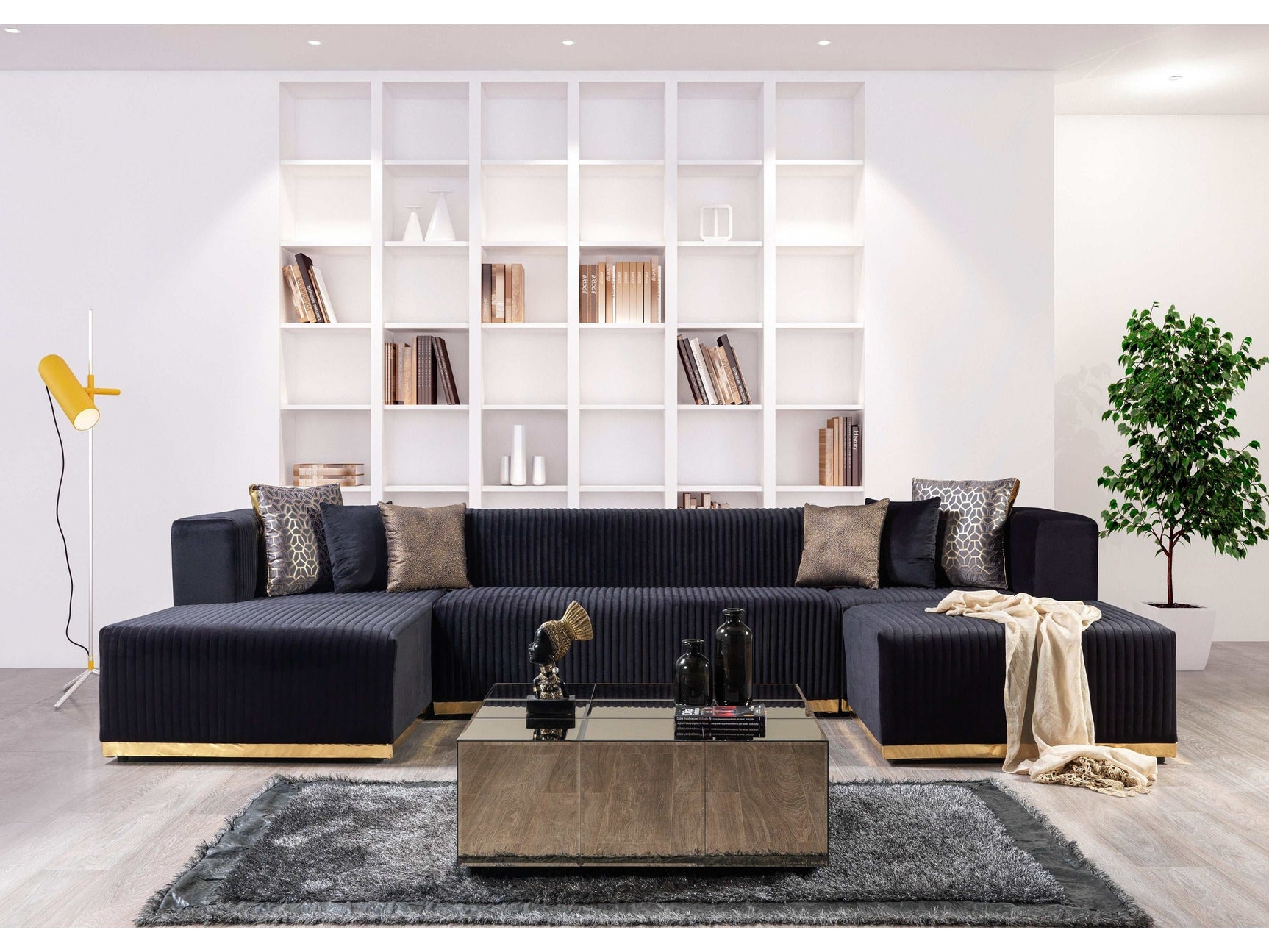 Juliana Black Velvet 4-Piece Sectional - Ornate Home