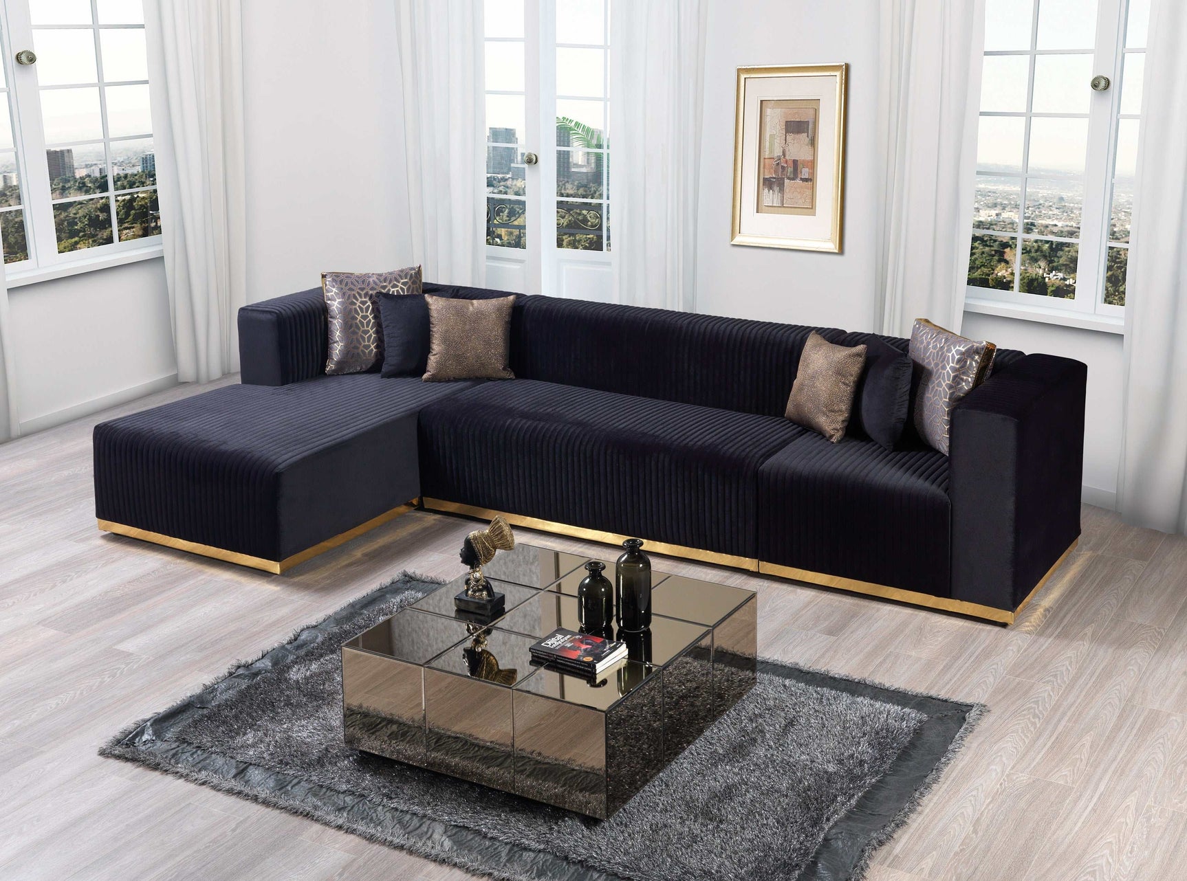 Juliana Black Velvet 4-Piece Sectional - Ornate Home