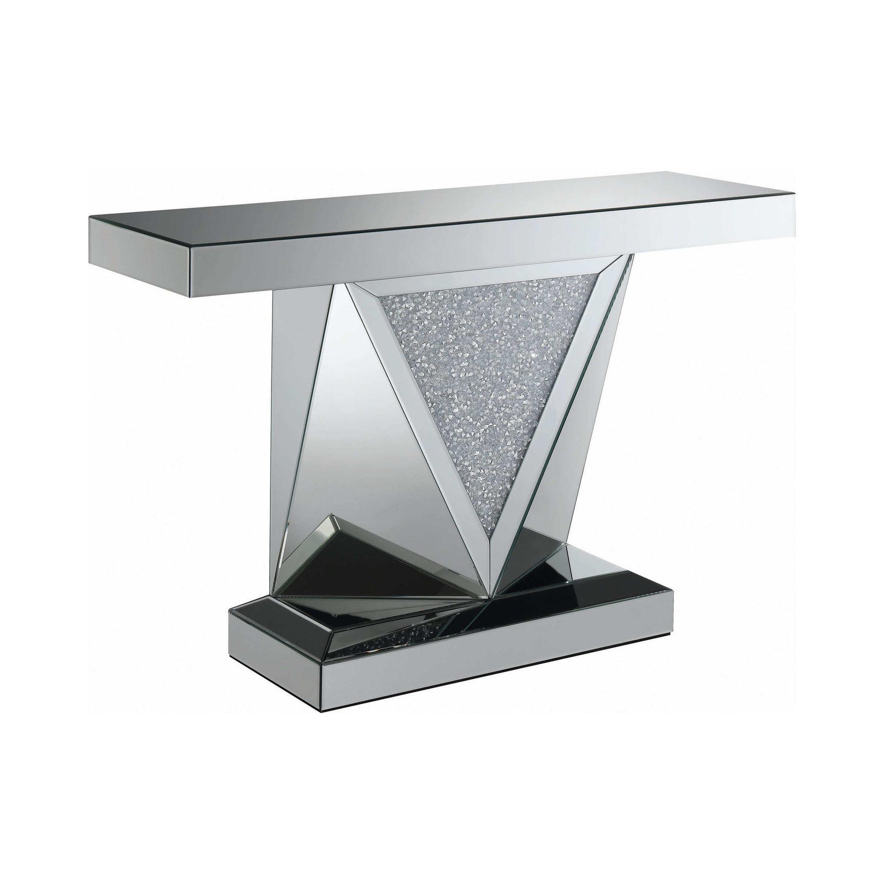 Kameron Silver & Clear Sofa Table w/ Triangle Detailing - Ornate Home