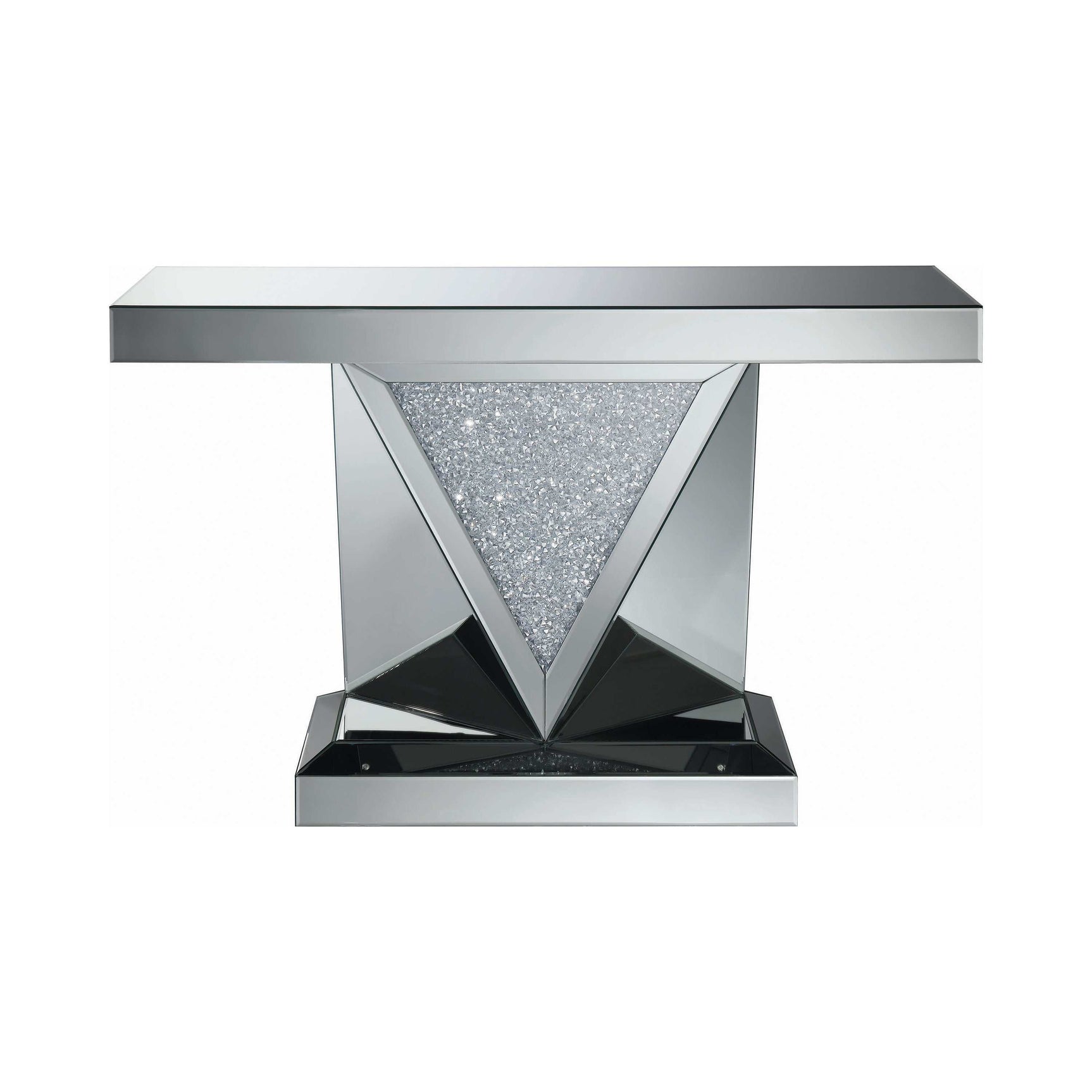 Kameron Silver & Clear Sofa Table w/ Triangle Detailing - Ornate Home