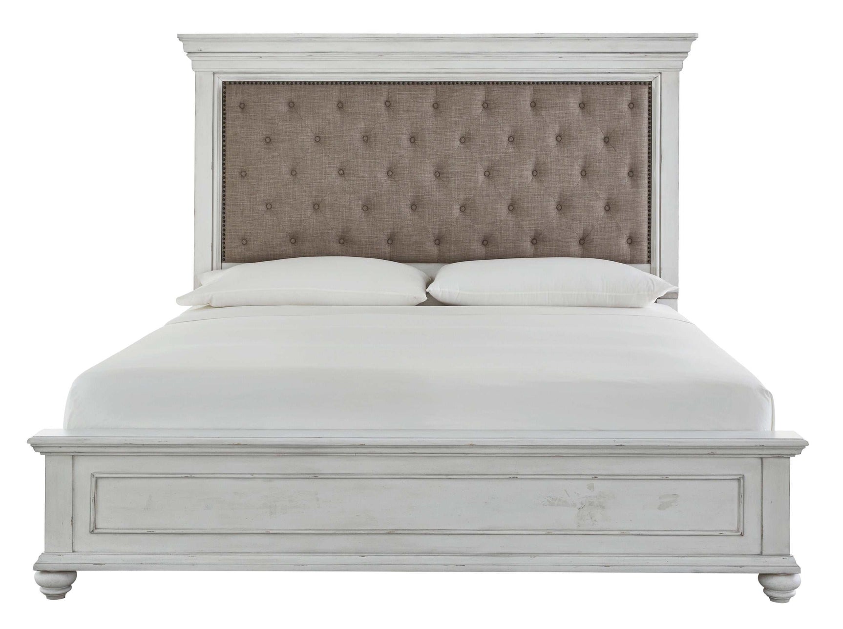 Kanwyn Whitewash King Panel Bed w/ UPH HB - Ornate Home