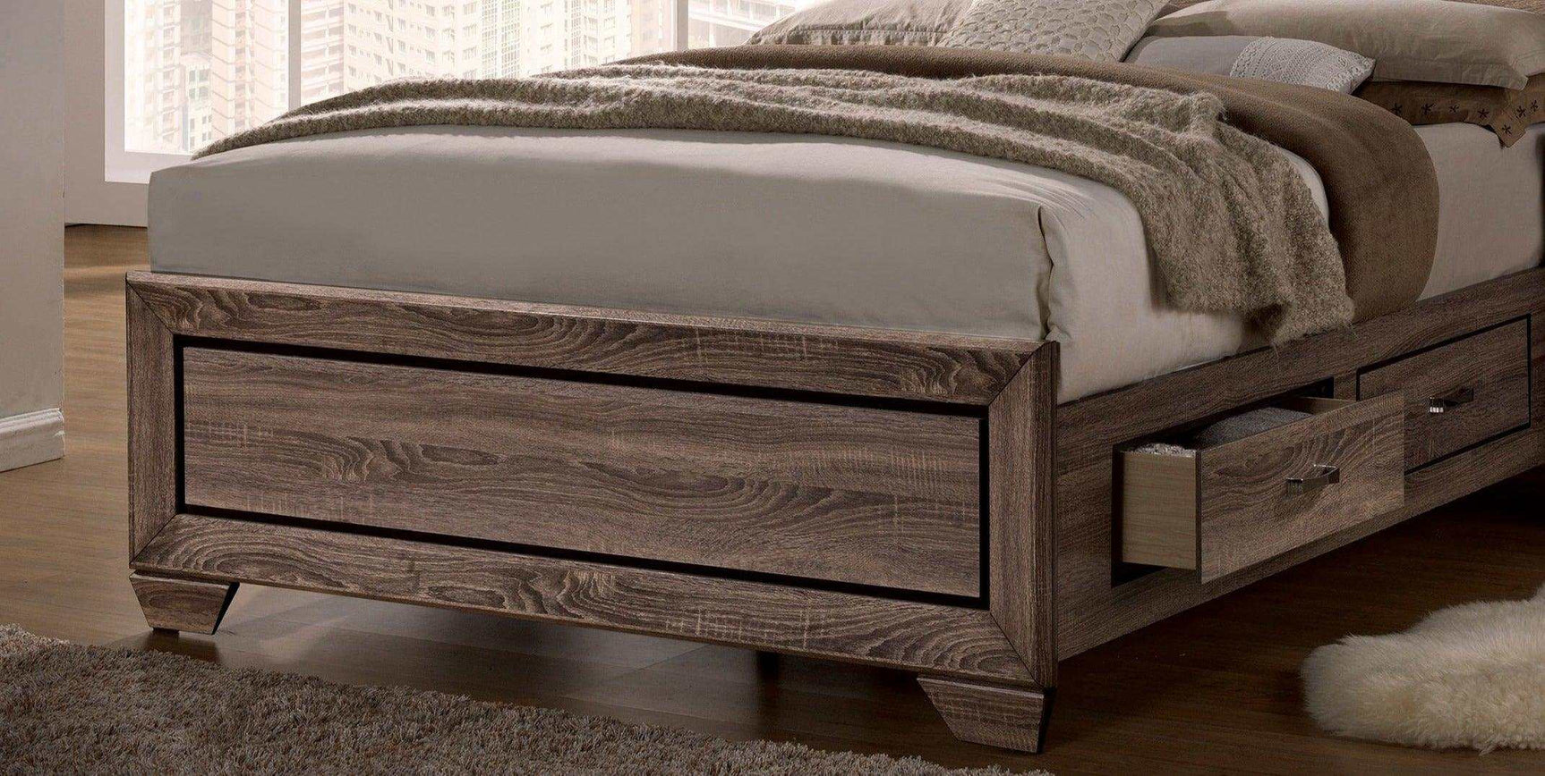 Kauffman Washed Taupe Queen Panel Bed w/ Storage - Ornate Home