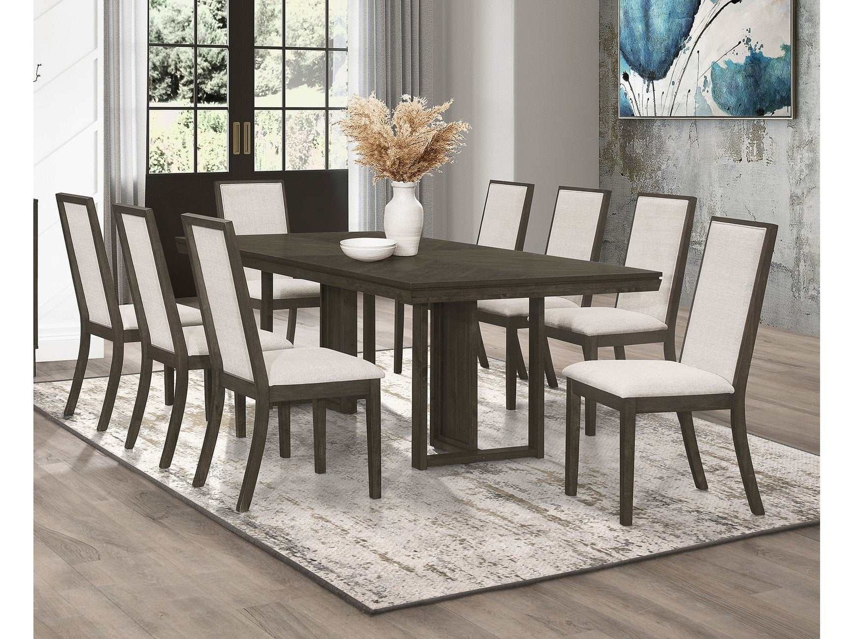 Kelly Beige / Dark Grey 9 Pc Dining Set - Ornate Home