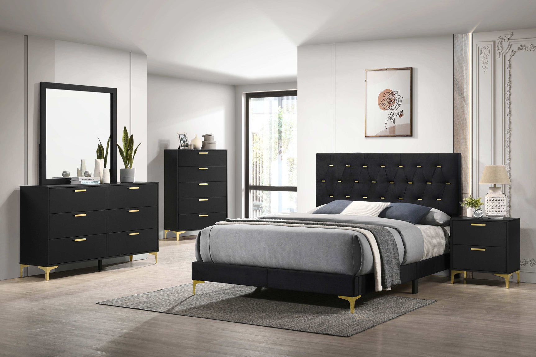 Kendall Black / Gold Eastern King Bed - Ornate Home