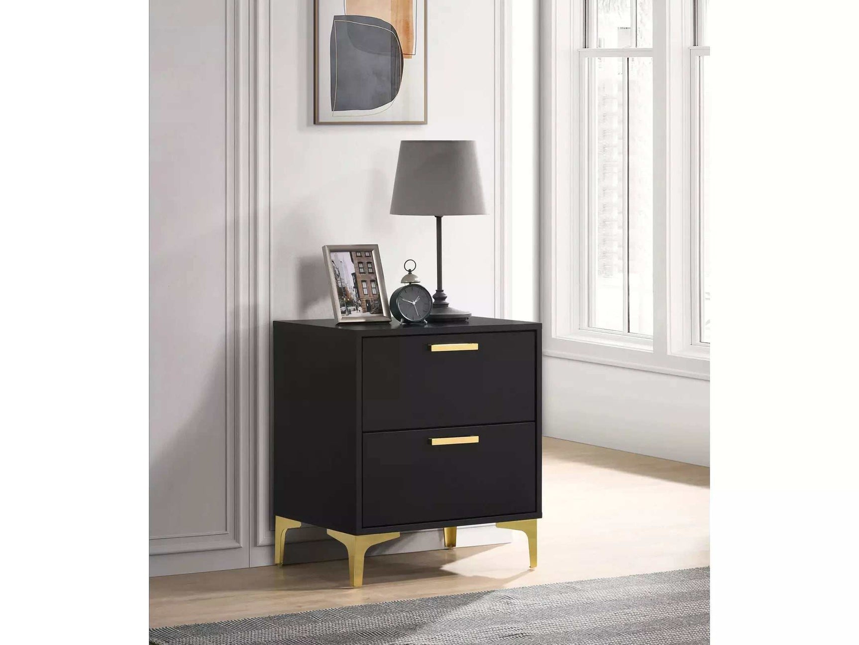 Kendall Black & Gold Nightstand - Ornate Home
