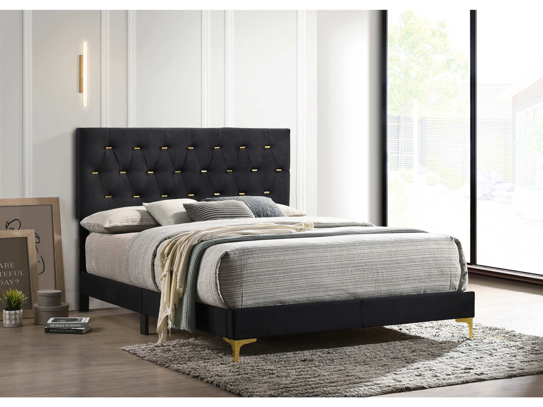 Kendall Black / Gold Queen Bed - Ornate Home