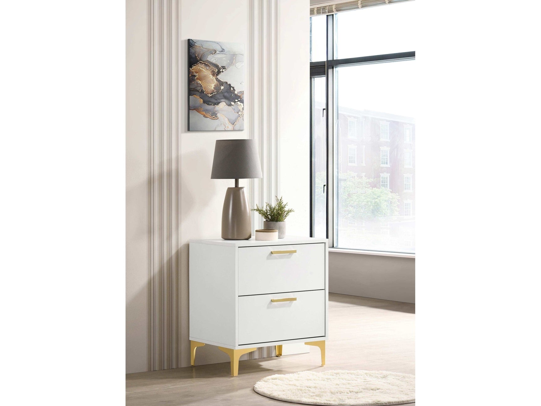 Kendall White / Gold Nightstand - Ornate Home