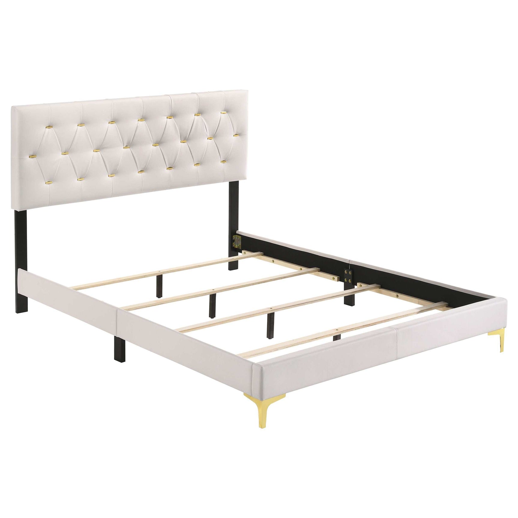 Kendall White / Gold Queen Bed 5 Pc Set - Ornate Home
