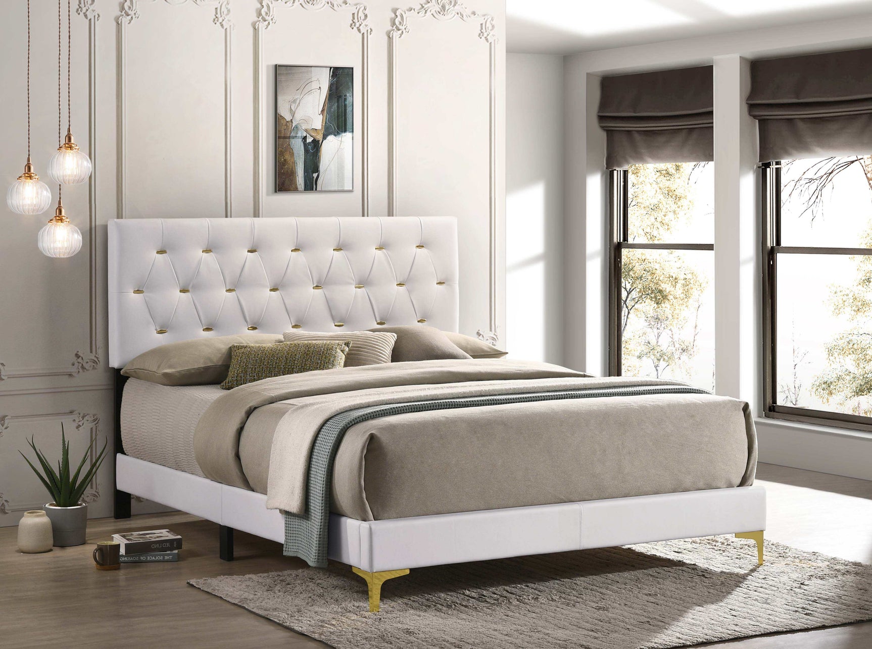 Kendall White / Gold Queen Bed - Ornate Home