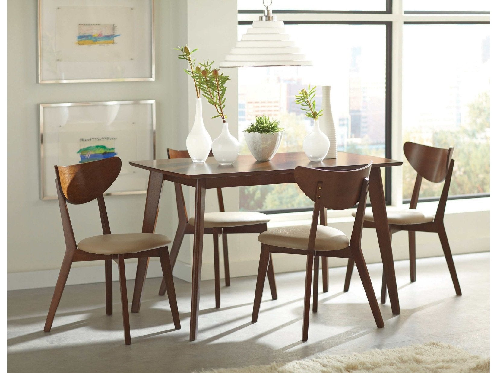 Kersey Chestnut & Tan 5pc Dining Set - Ornate Home