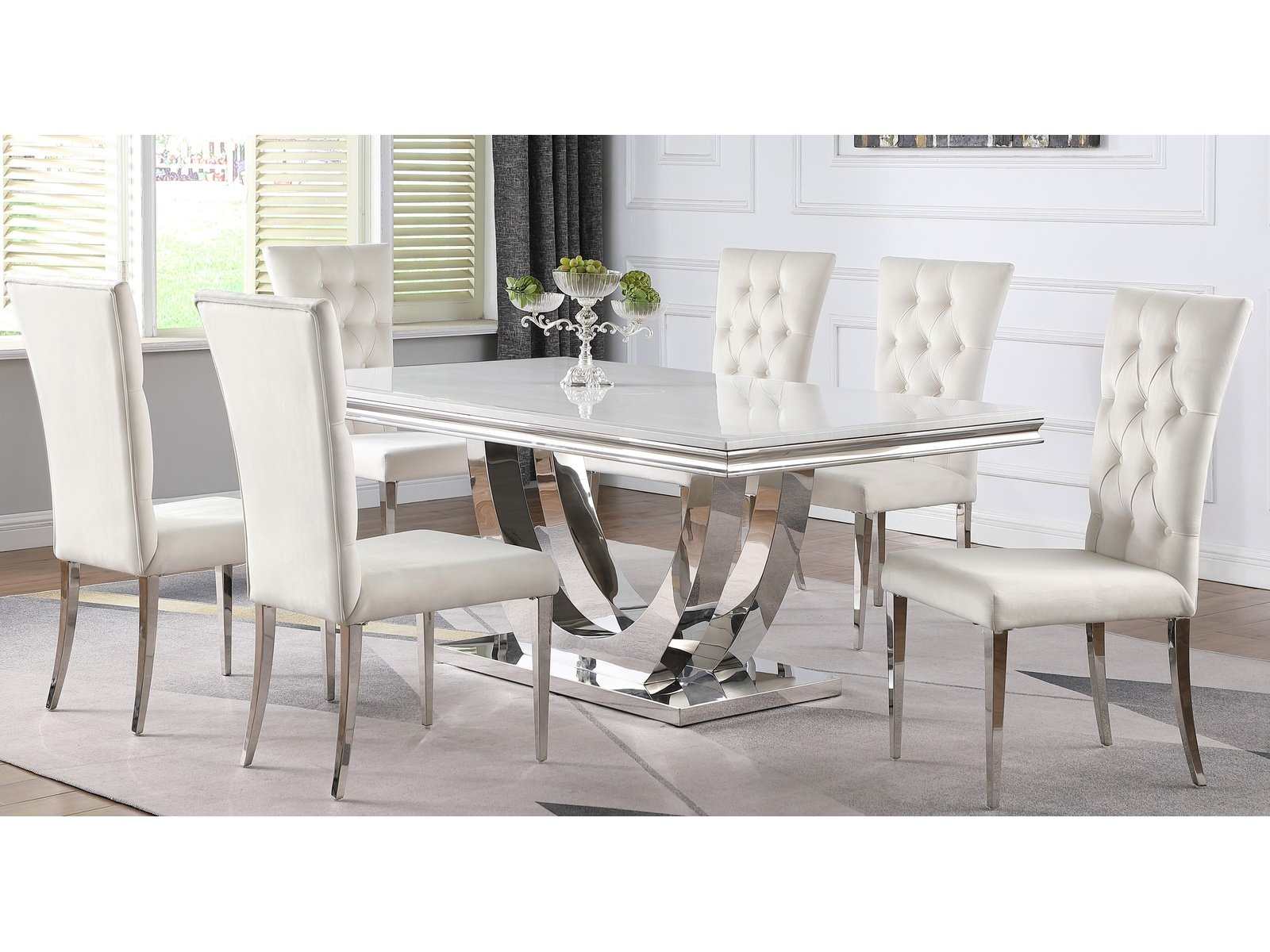 Kerwin White & Chrome Dining Room Set / 5pc - Ornate Home