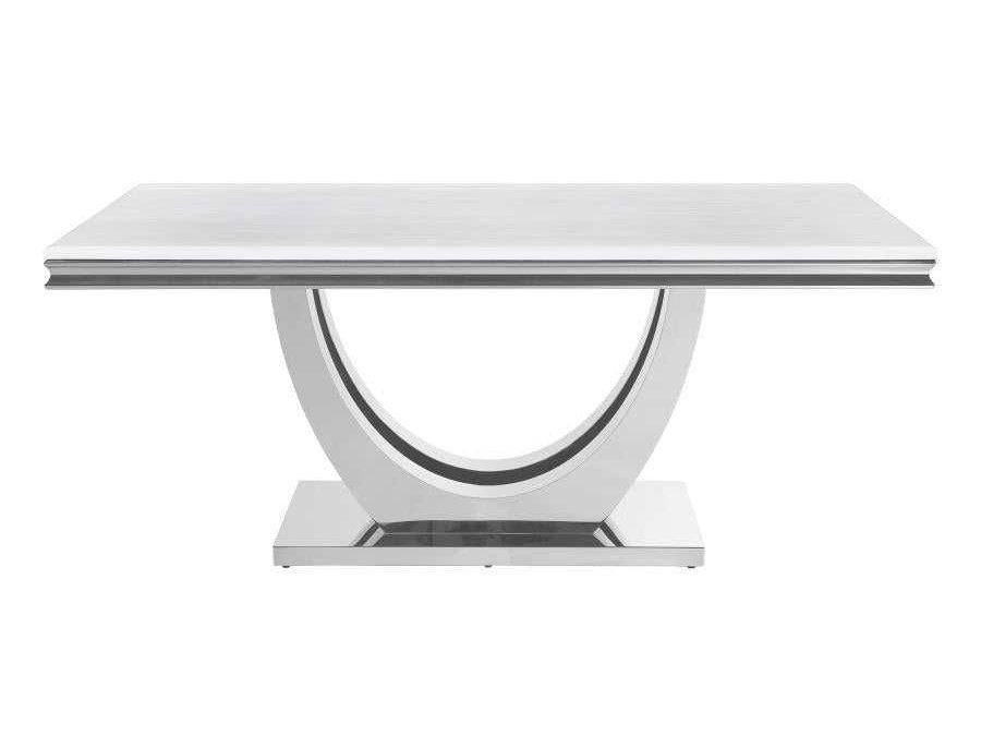 Kerwin White Marble & Mirrored Chrome Dining Table - Ornate Home