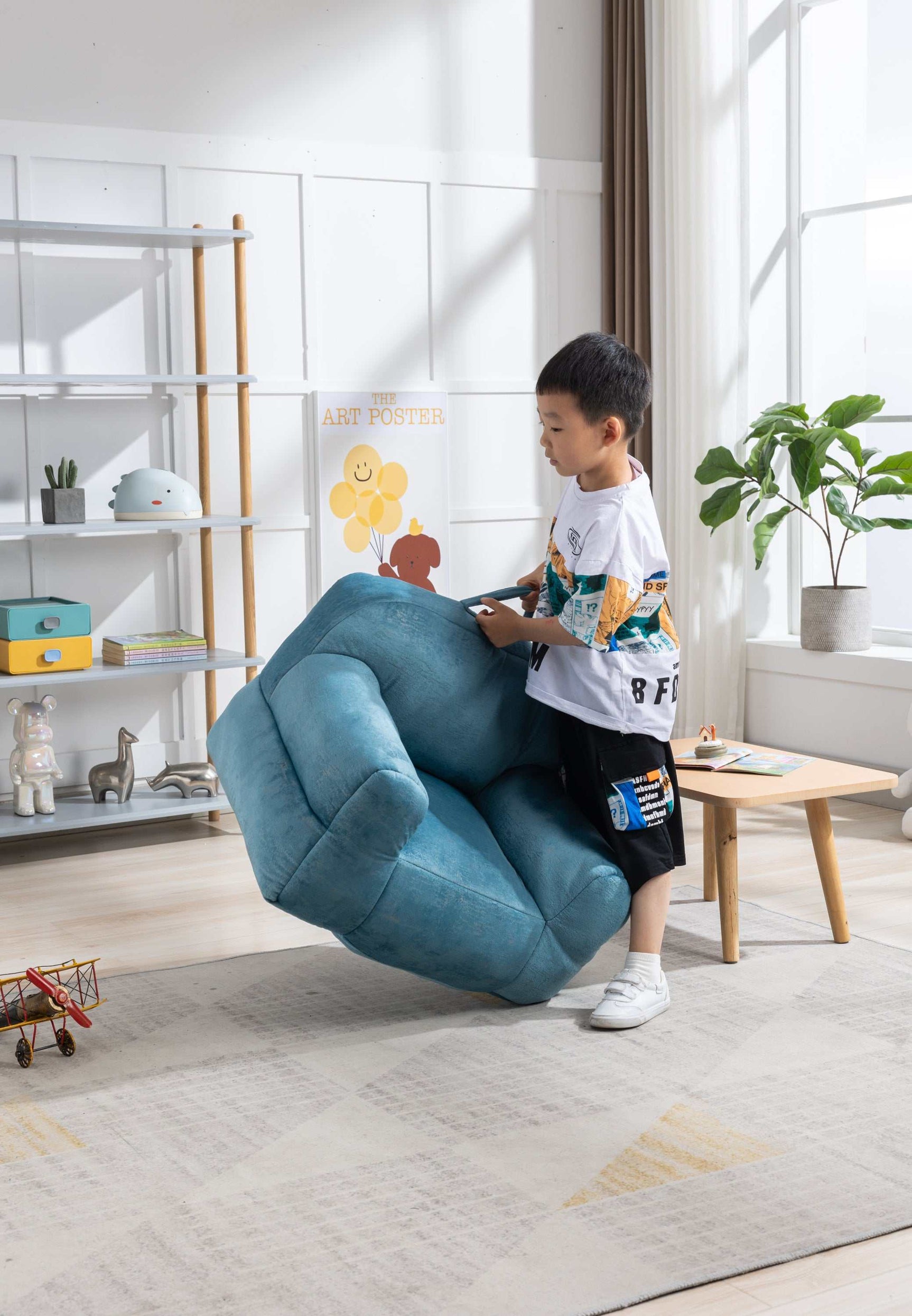 King Kid's Blue Velvet Bean Bag Chair - Ornate Home