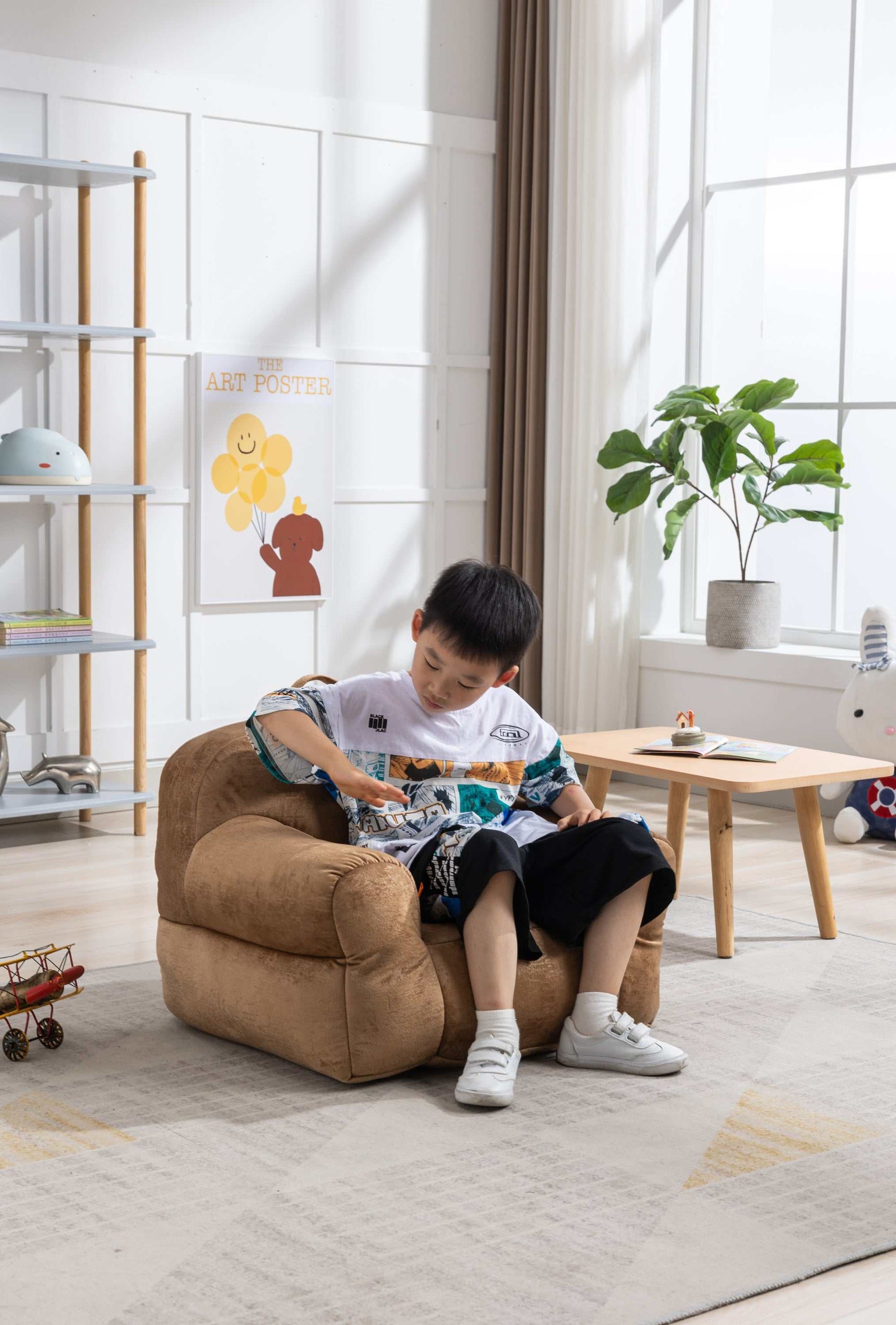 King Kids' Brown Velvet Bean Bag Chair - Ornate Home