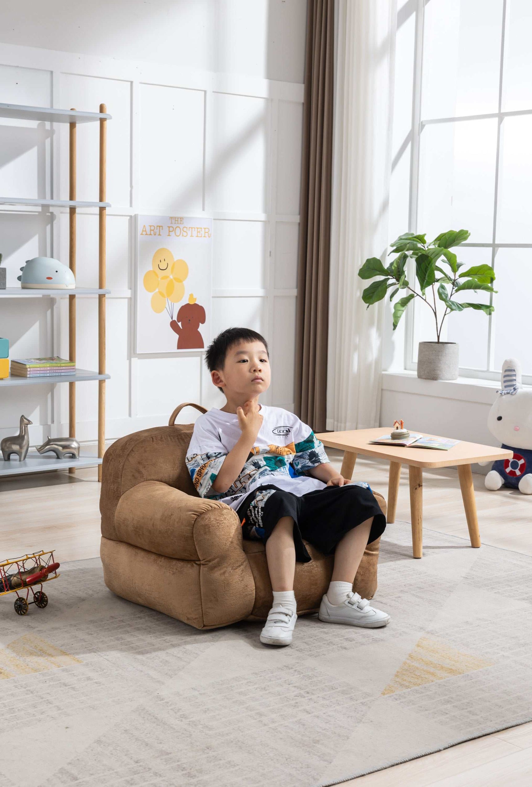 King Kids' Brown Velvet Bean Bag Chair - Ornate Home