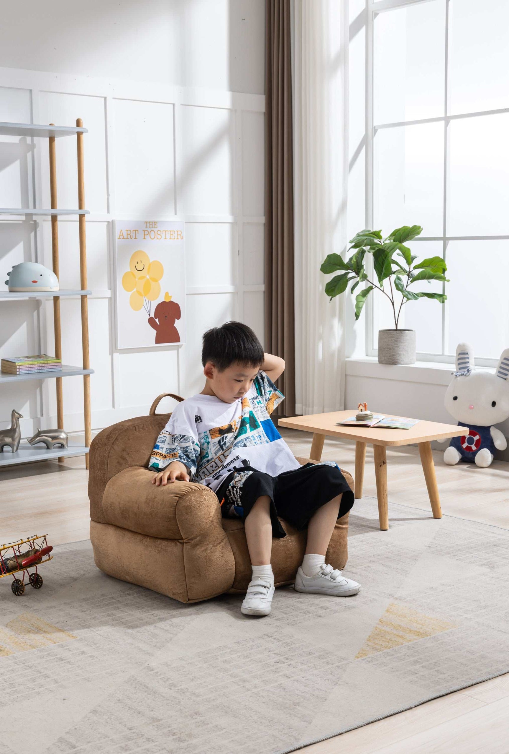 King Kids' Brown Velvet Bean Bag Chair - Ornate Home