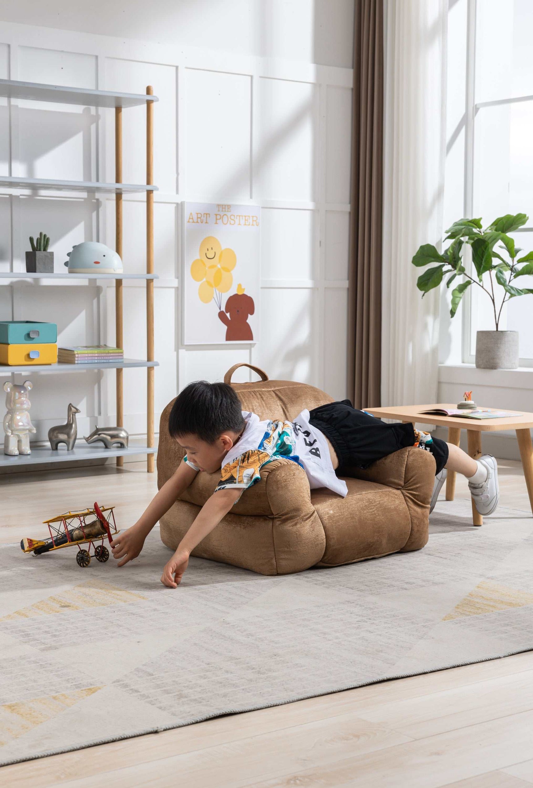 King Kids' Brown Velvet Bean Bag Chair - Ornate Home