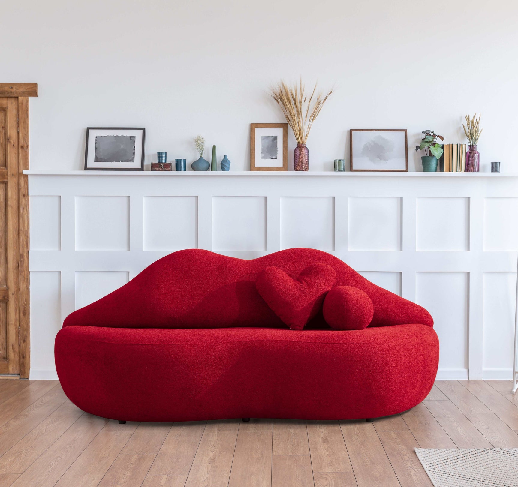 Kiss Boucle Loveseat w/ Round Ottoman & Stool - Ornate Home