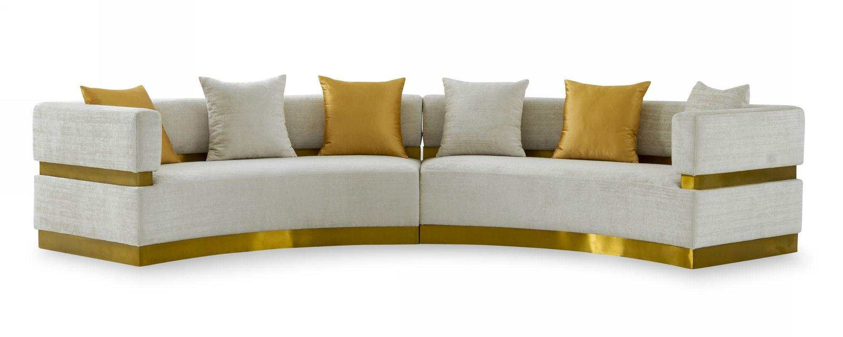 Kiva Glam Beige & Gold Fabric Symmetrical Curved Sectional Sofa - Ornate Home