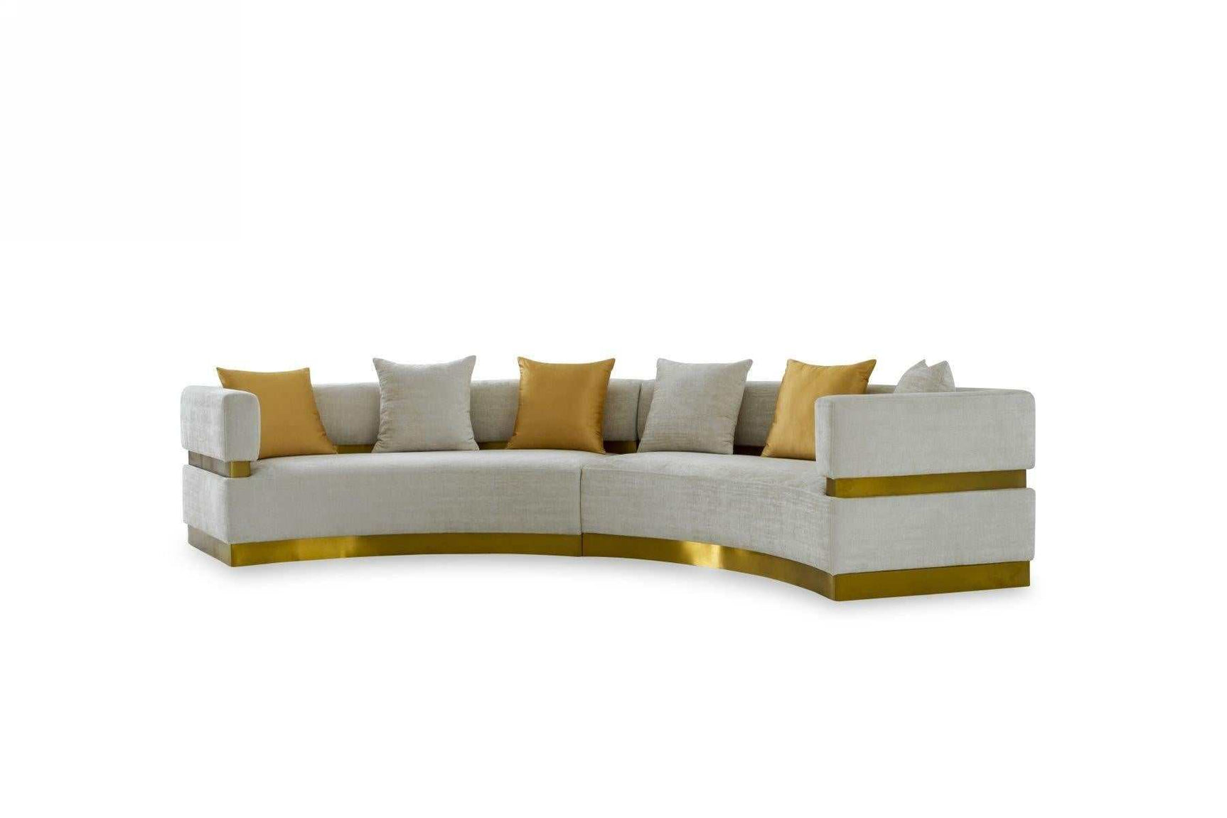 Kiva Glam Beige & Gold Fabric Symmetrical Curved Sectional Sofa - Ornate Home