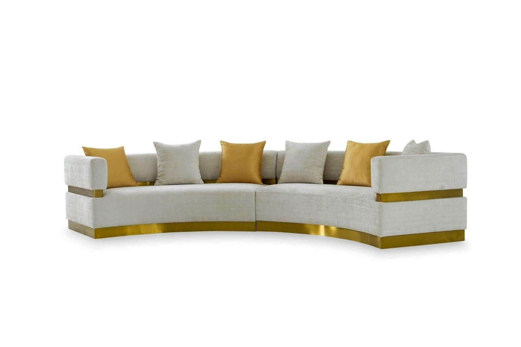Kiva Glam Beige & Gold Fabric Symmetrical Curved Sectional Sofa - Ornate Home