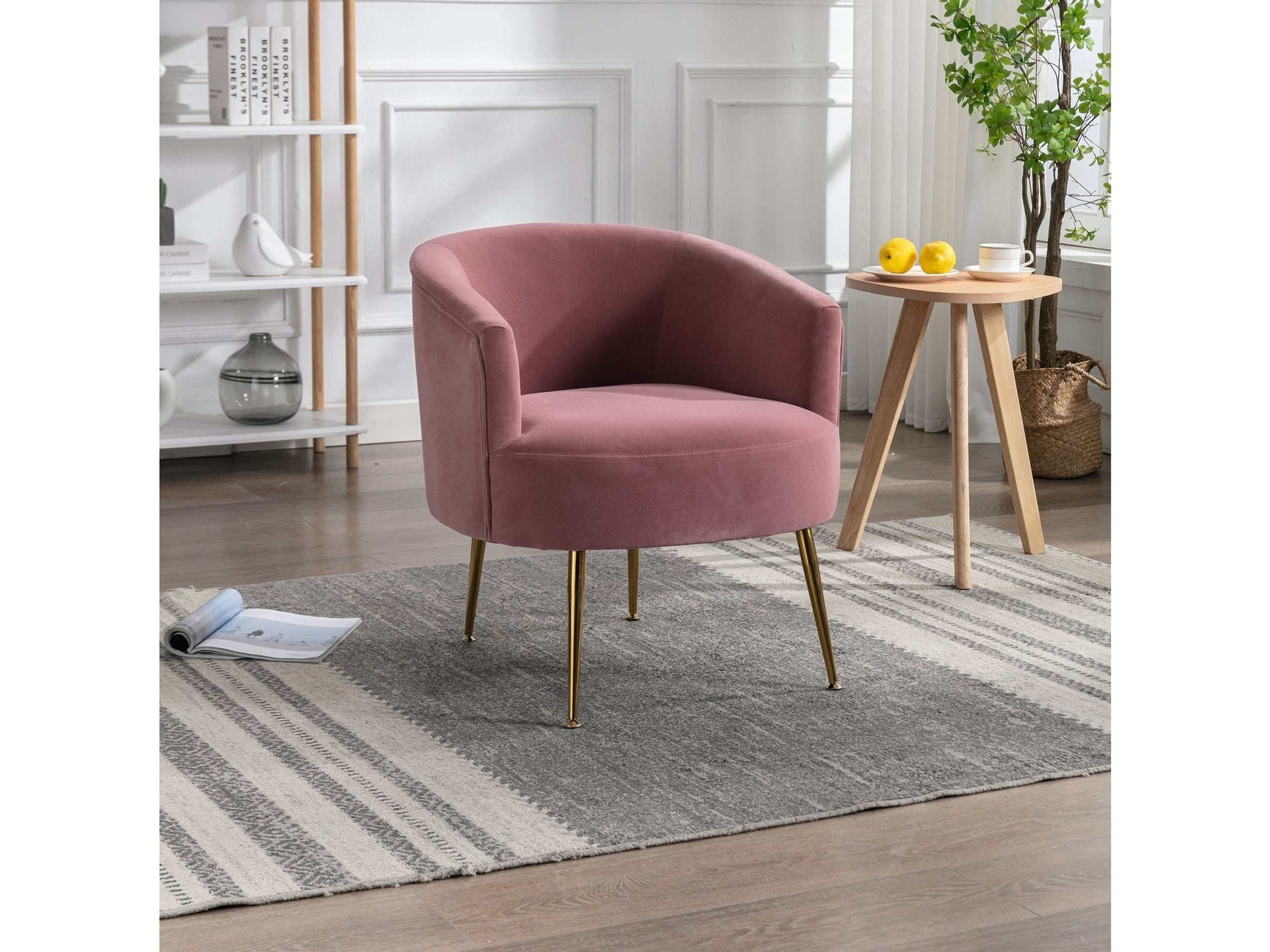 Kruse Velvet Accent Tub Barrel Chair Dark Pink - Ornate Home