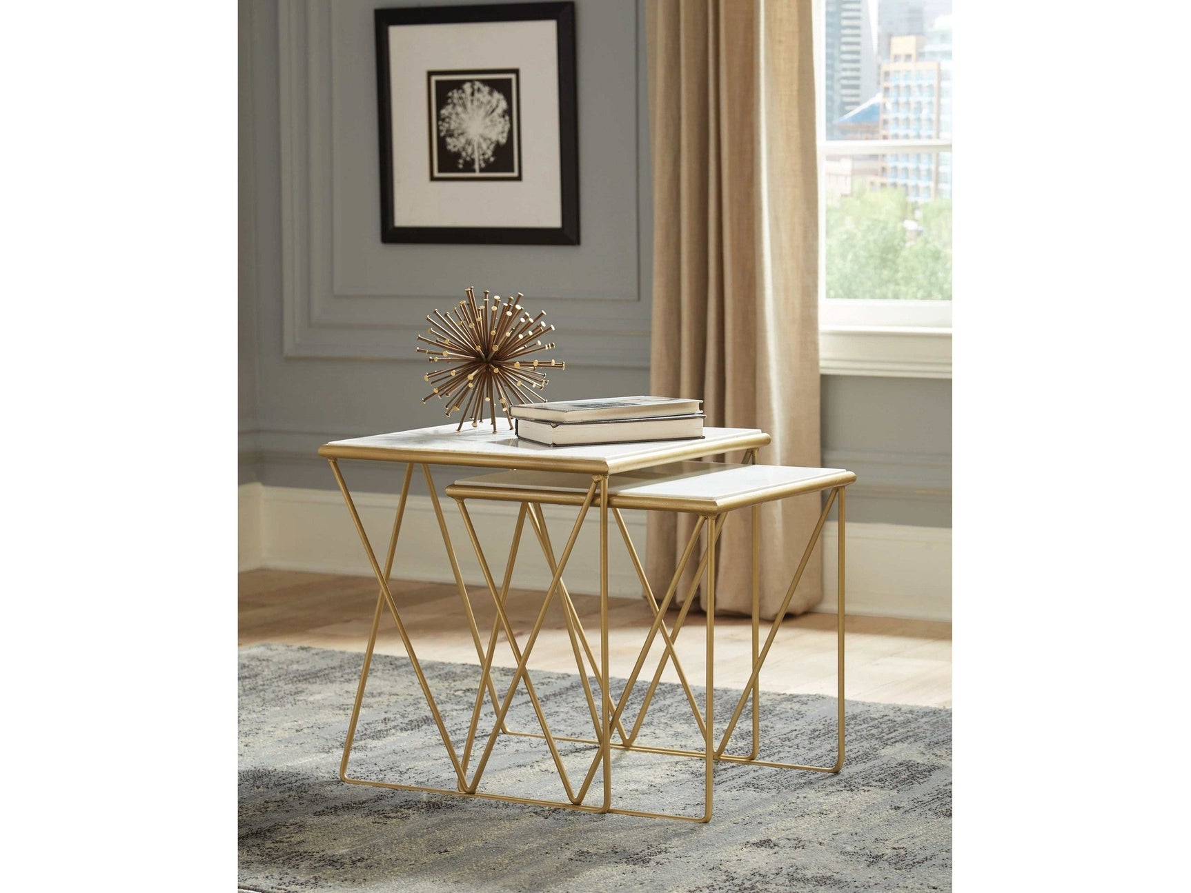 Kurtis White & Gold 2pc Nesting Table Set - Ornate Home